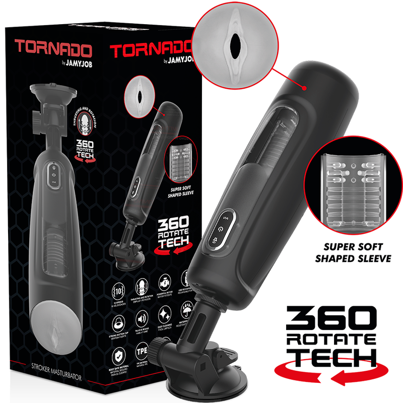 Masturbatore Jamyjob Tornado 360 Rotate Tech Stroker con Ventosa