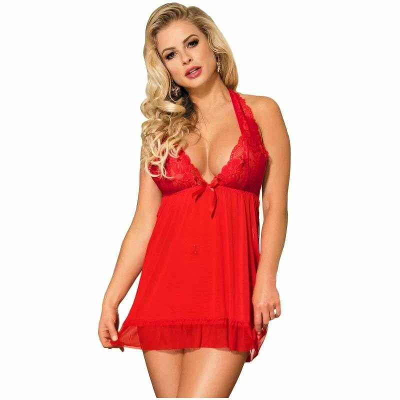 Baby Doll Sexy Subblime co Motivi Floreali sul Seno Rosso